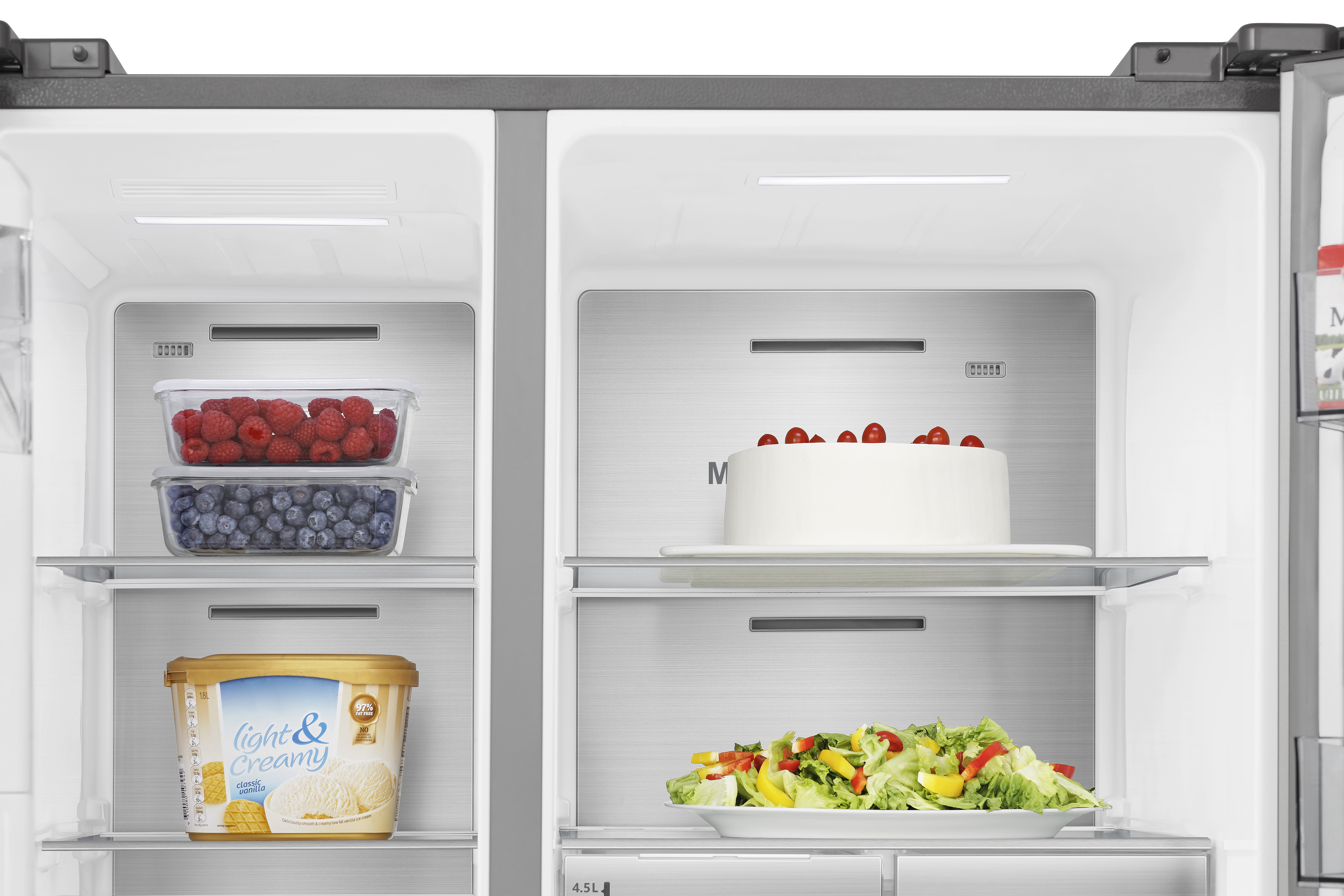 A close up of the wide shelves of the RS818 fridge A close up of the wide shelves of the RS818 fridge